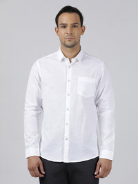 White Solid Casual Full Sleeve 100% Cotton Shirt