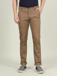 Khaki Brown Solid Casual Slim Fit Trouser
