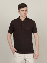 Coffee Brown Solid Casual Polo T-Shirt