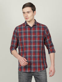 Indigo Navy Checked Full Sleeve 100% Cotton Shirt