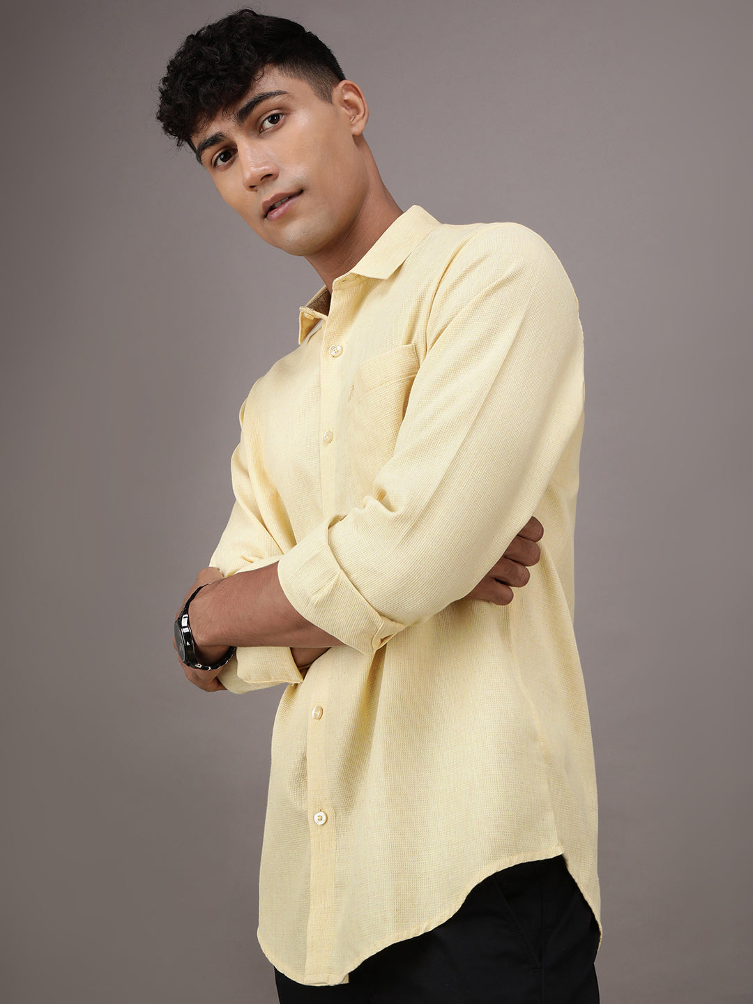 Crocodile Waffle Structured Melange Shirt for Men