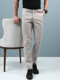 Solid Beige Slim Fit Casual Trouser