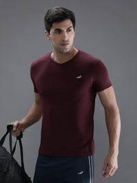 Wine Red Solid Casual T-Shirt