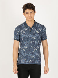 Printed Casual Blue Polo T-Shirt