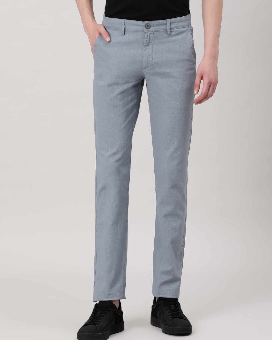 Casual Trousers Slim Fit Solid Blue for Men