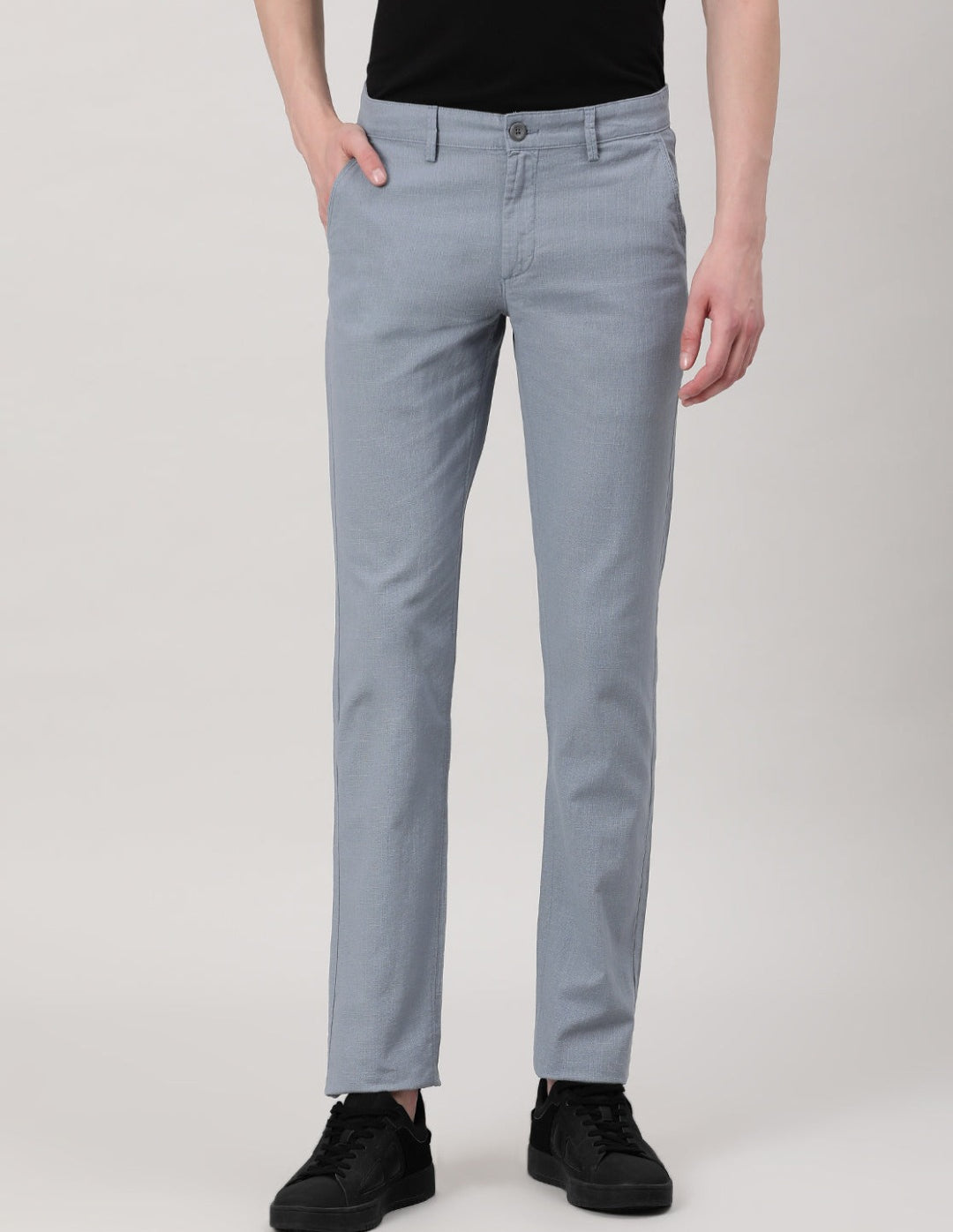 Casual Trousers Slim Fit Solid Blue for Men