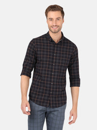 Dark Brown Checked Full Sleeve Casual Shirt