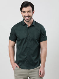 Green Printed Half Sleeve 100% Cotton Casual Shirt
