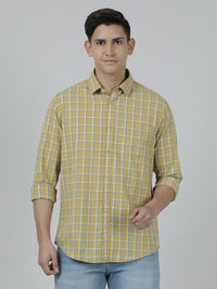 Mustard Yellow Checked Casual Full Sleeve 100% Cotton Shirt