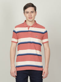 Pink Striped Casual Polo T-Shirt