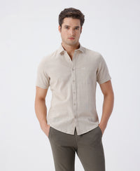 Men's Comfort Fit Beige Shirt Crafted In Pure Cotton With Subtle Textured Fabric For Everyday Wear