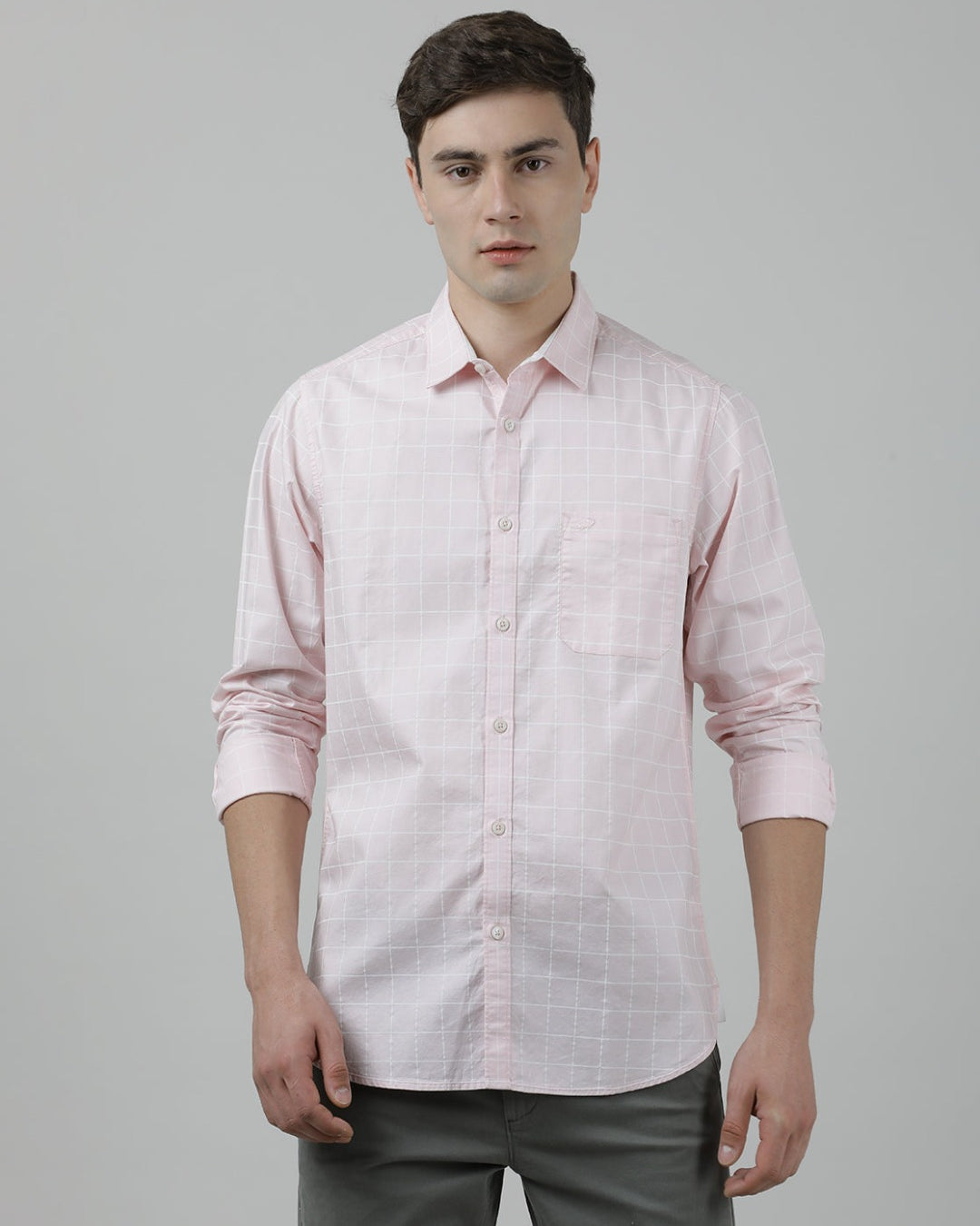 Casual Pink Full Sleeve Comfort Fit Checks Shirt with Collar for Men