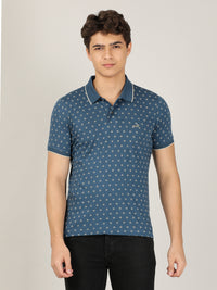 Olive Green Printed Casual Polo T-Shirt