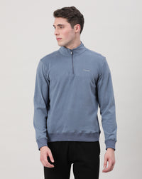 Vintage Blue Solid Cotton Sweatshirt