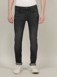 Grey Solid Mid Rise Slim Tapered Jean