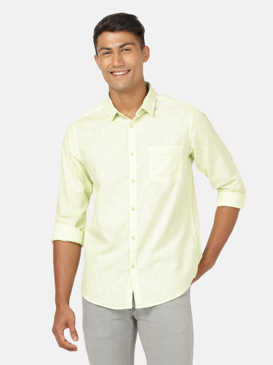 Casual Full Sleeve Comfort Fit Solid Light Green with Collar Shirt for Men