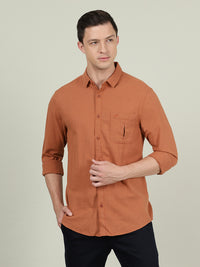 Copper Brown Solid Full Sleeve Linen Shirt