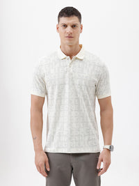 Etched Glyph Printed Polo T-Shirt In Cream