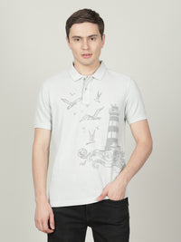 Blue Casual Polo T-Shirt Printed