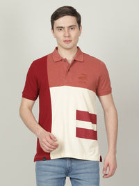 Cream Colourblocked Polo T-Shirt