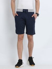 Blue Solid Slim Fit Interlock Track Shorts