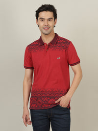 Red Melange Printed Polo T-Shirt