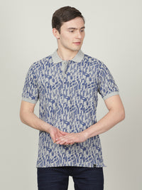 Printed Grey Melange Polo T-Shirt