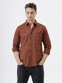 Heritage Leaf Jacquard Cotton Shirt Brown