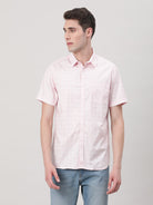 Casual Pink Half Sleeve Comfort Fit Printed Window Check Shirt with Collar