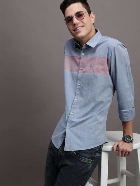 Premium Blue Engineered Stripe Shirt