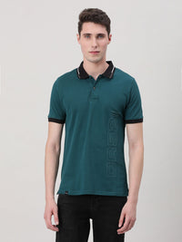 Printed Teal Blue Polo T-Shirt