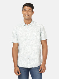 Sea Green Printed Half Sleeve 100% Cotton Shirt
