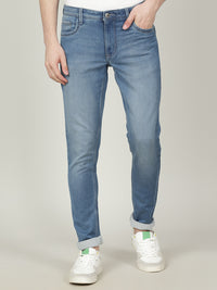 Light Blue Solid Mid Rise Slim Tapered Casual Jean