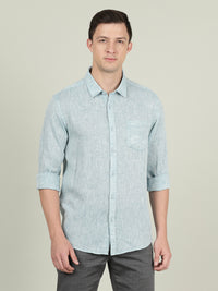 Blue Solid Full Sleeve Linen Shirt