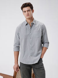 Crinkle Pin Stripe Shirt Green