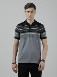 Black Casual Striped Polo T-Shirt