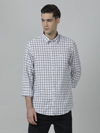 White Checked Full Sleeve Linen Casual Shirt