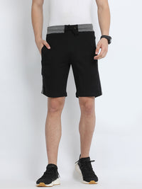 Black Solid Slim Fit Interlock Track Shorts