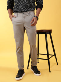 Grey Solid Slim Fit Casual Trouser