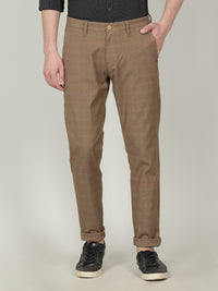 Brown Checked Casual Trouser