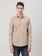 Casual Full Sleeve Comfort Fit Solid Shirt Khaki with Collar