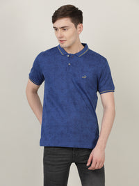 Dark Blue Printed Casual Polo T-Shirt
