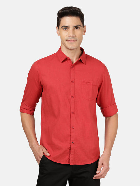 Casual Full Sleeve Comfort Fit Solid Red with Collar Shirt for Men