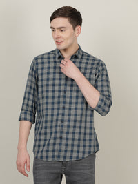 Dark Teal Blue Checked Full Sleeve 100% Cotton Shirt