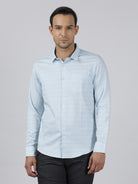 Casual Light Blue Full Sleeve Regular Fit Solid Shirt with Collar for Men