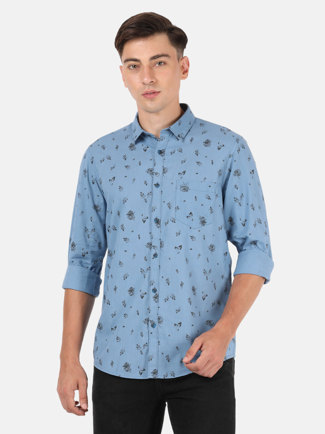 Men Blue  Black Classic Slim Fit Floral Printed Casual Shirt
