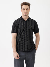 Braided Weave Printed Polo T-Shirt In Navy