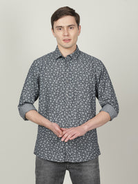 Grey Printed Full Sleeve Casual 100% Cotton Shirt