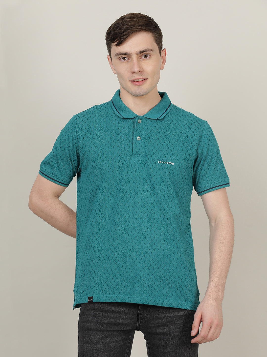 Crocodile Men's AOP Printed Polo T-Shirt