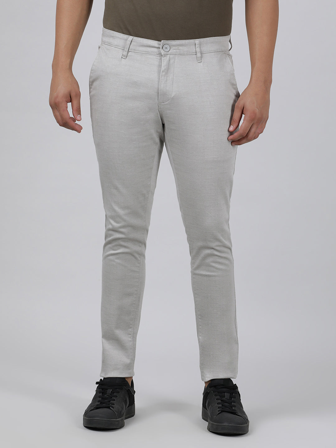 Casual Slim Fit Printed Beige Trousers for Men